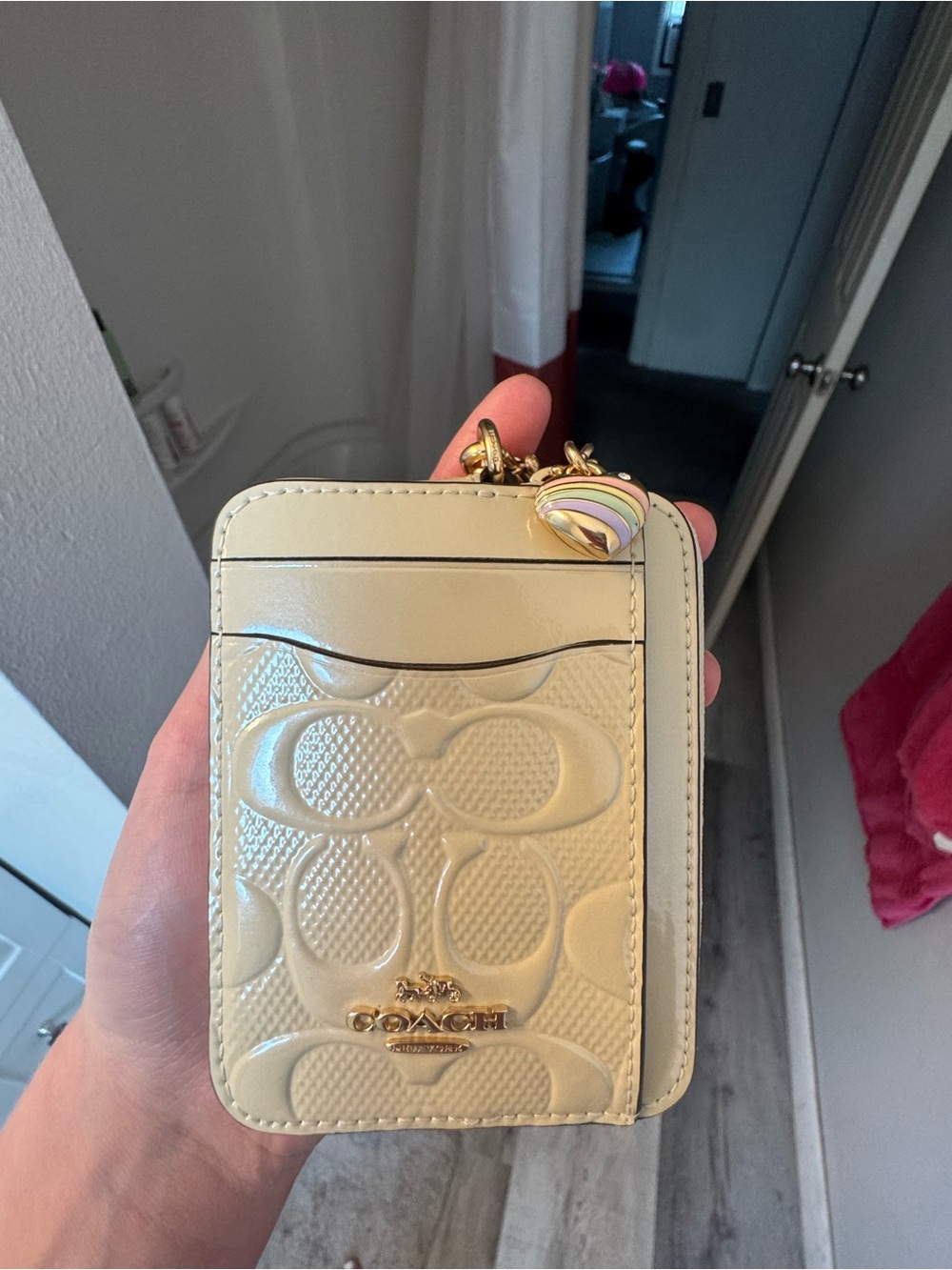 Coach Cream Patent Leather Cardholder with Gold Charm